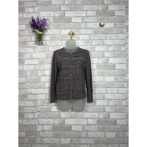 LOFT Petites Cotton/Silk Grey Henley T-Shirt